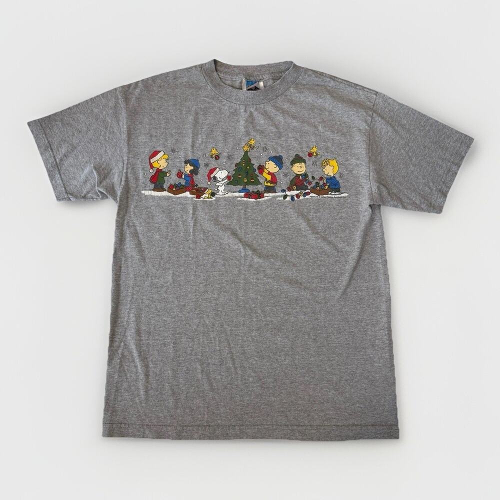 Vintage Charlie Brown T-Shirt Gray Christmas Peanuts‎ Y2K Nostalgia Men’s M